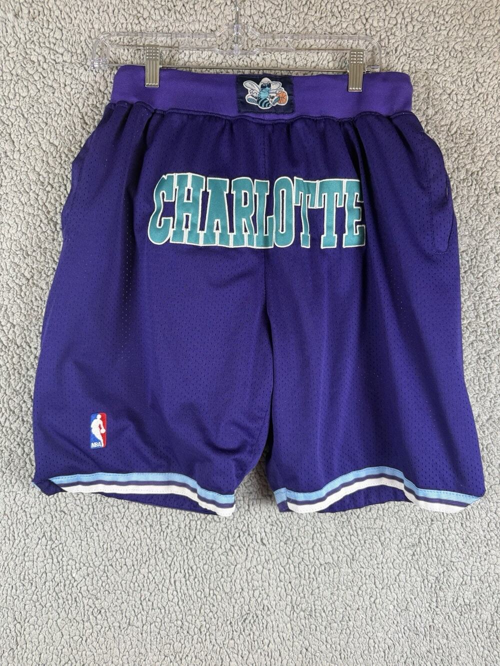 Just Don Charlotte Hornets NBA Basketball Shorts Purple Teal White Size L
